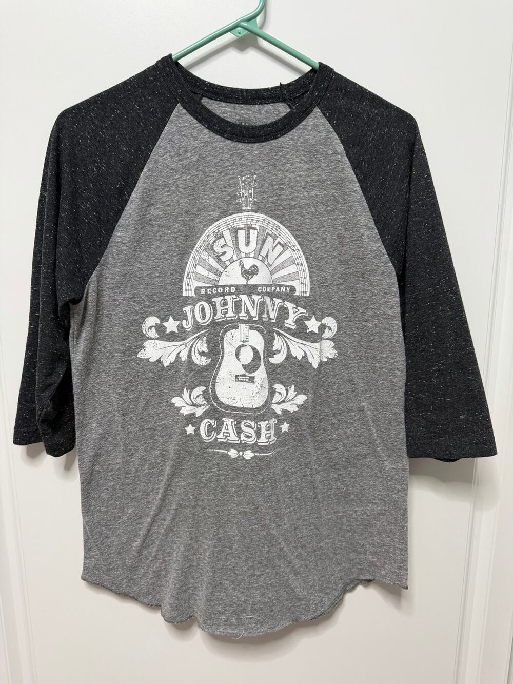 Johnny Cash small grey black raglan 3/4 sleeve baseball t-shirt cotton graphic